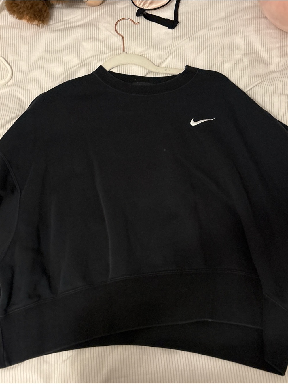 Nike Black Crew Sweatshirt with White Swoosh Logo